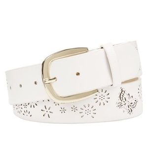 INC Perforated White Faux Leather Belt